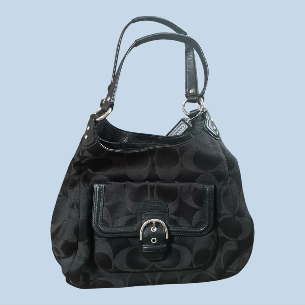 Vintage Coach Black Slouchy Shoulder Bag with Textured Material